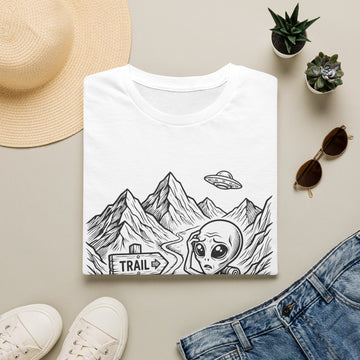 Alien Hiker T-Shirt — “Pretty Sure We Missed Our Exit” Graphic Tee