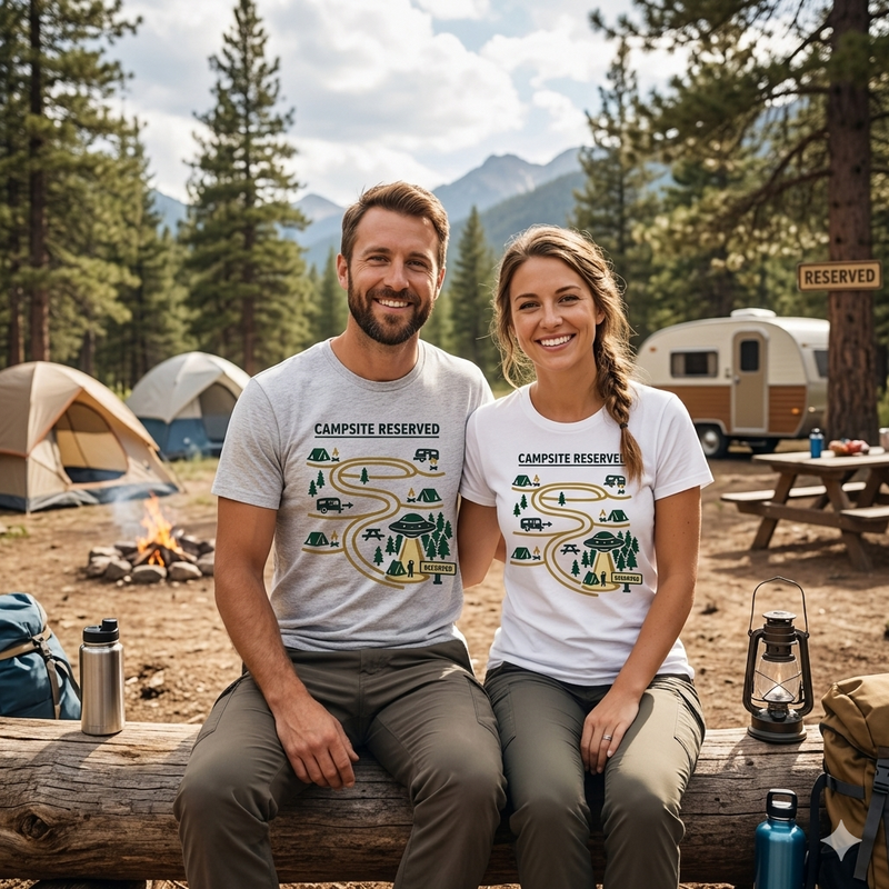 Campsite Reserved T-Shirt — Outdoor Camping Roadmap Graphic Tee