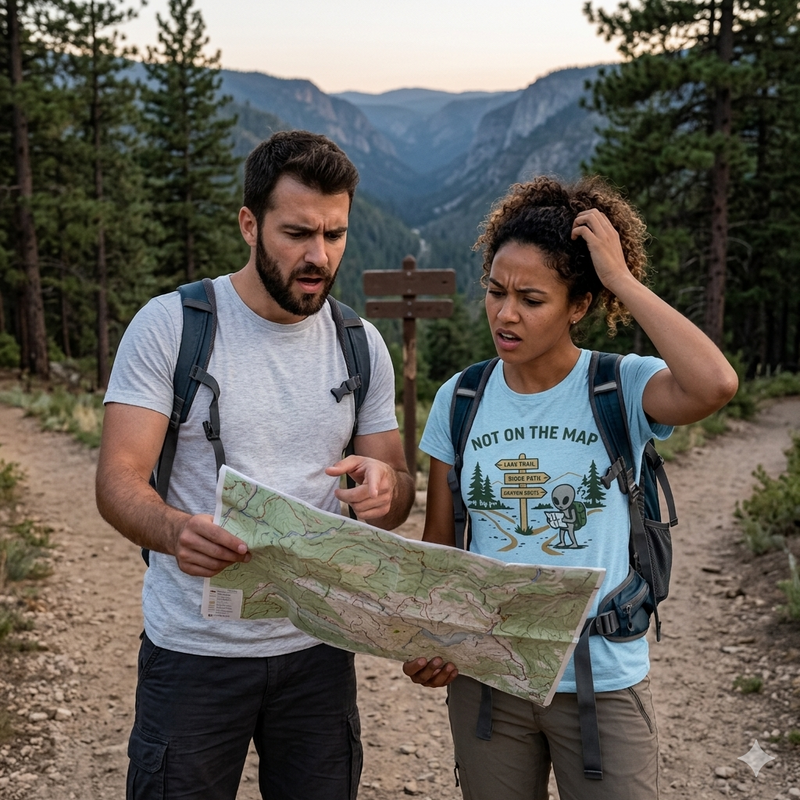 Not On The Map Hiker T-Shirt — Cute Alien Camping Shirt for Outdoor Lovers