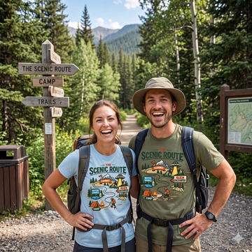 Scenic Route Adventure T-Shirt — Camping, Hiking & 'Alien Encounter' Graphic Tee