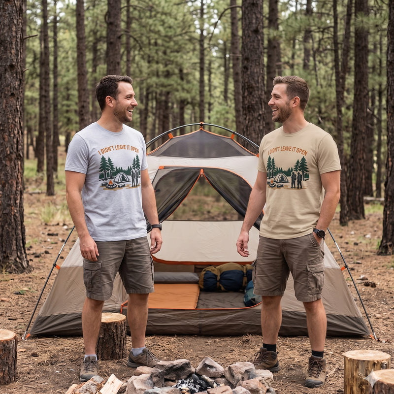 Camping T-Shirt — "I Didn't Leave It Open"  Campfire Tee