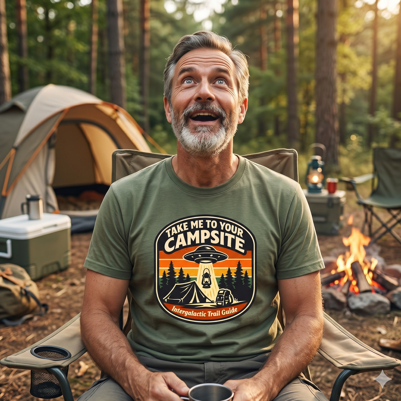 Camping T-Shirt — "Take Me To Your Campsite" Retro UFO Camping Tee