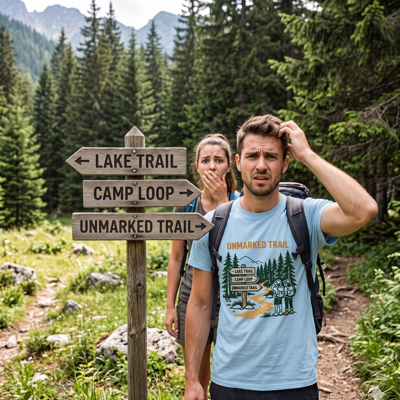 Unmarked Trail Hiking T-Shirt — Outdoor Adventure Camp Graphic Tee