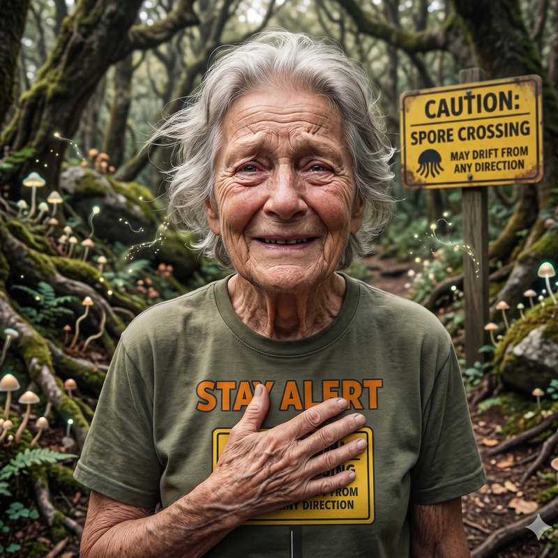 "Caution: Spore Crossing" T-Shirt - Sci‑Fi Alien Warning Graphic Tee