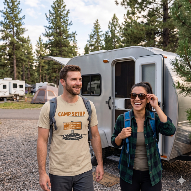 Camping T-Shirt — "Camp Setup" Alien Tee