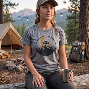 Mountain Moon UFO T-Shirt — Retro Alien Landscape Graphic Tee