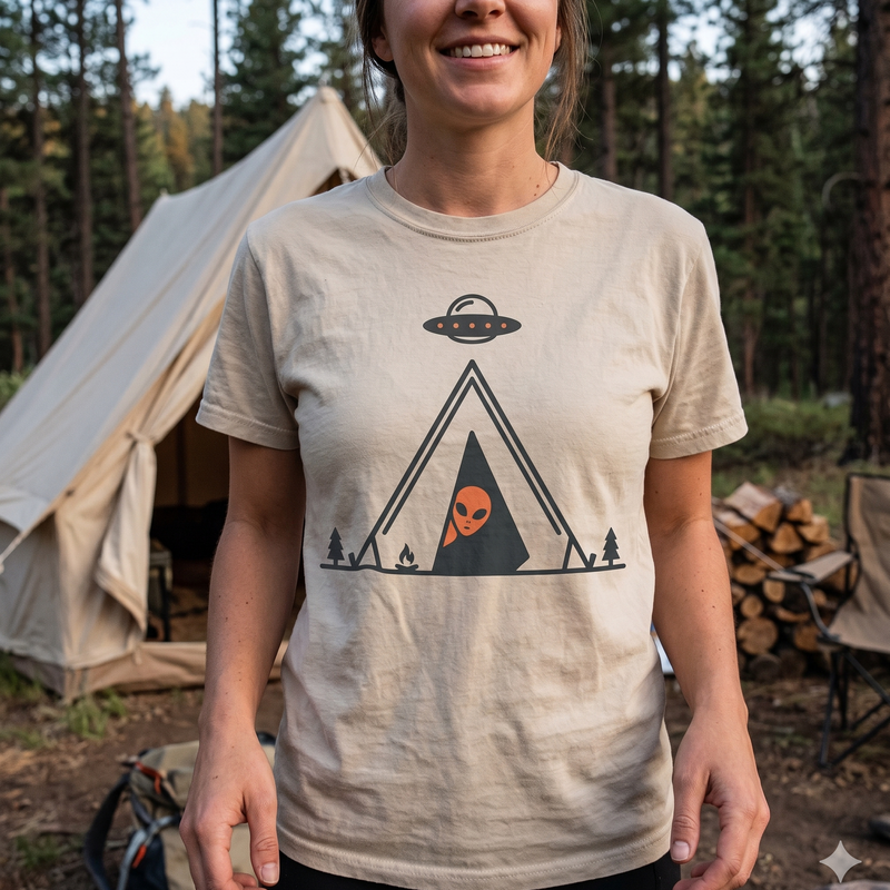 Alien Camping T-Shirt — UFO Tent Graphic Tee