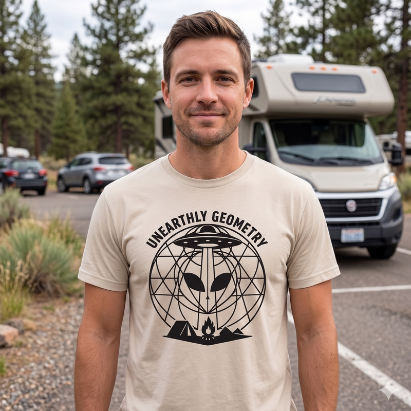 Alien Geometry T-Shirt — "Unearthly Geometry" UFO & Mystic Alien Graphic Tee