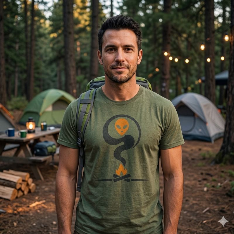 Alien Campfire T-Shirt — Spooky Alien Smoke Graphic Tee