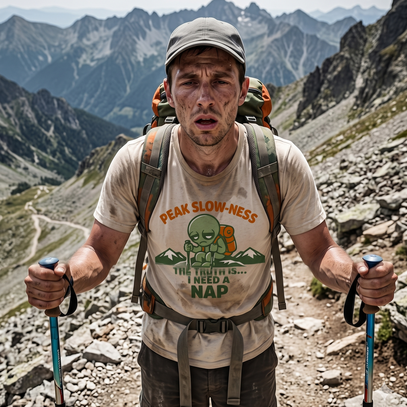 Peak Slow-ness Funny Alien Hiking T-Shirt - I Need a Nap T-Shirt