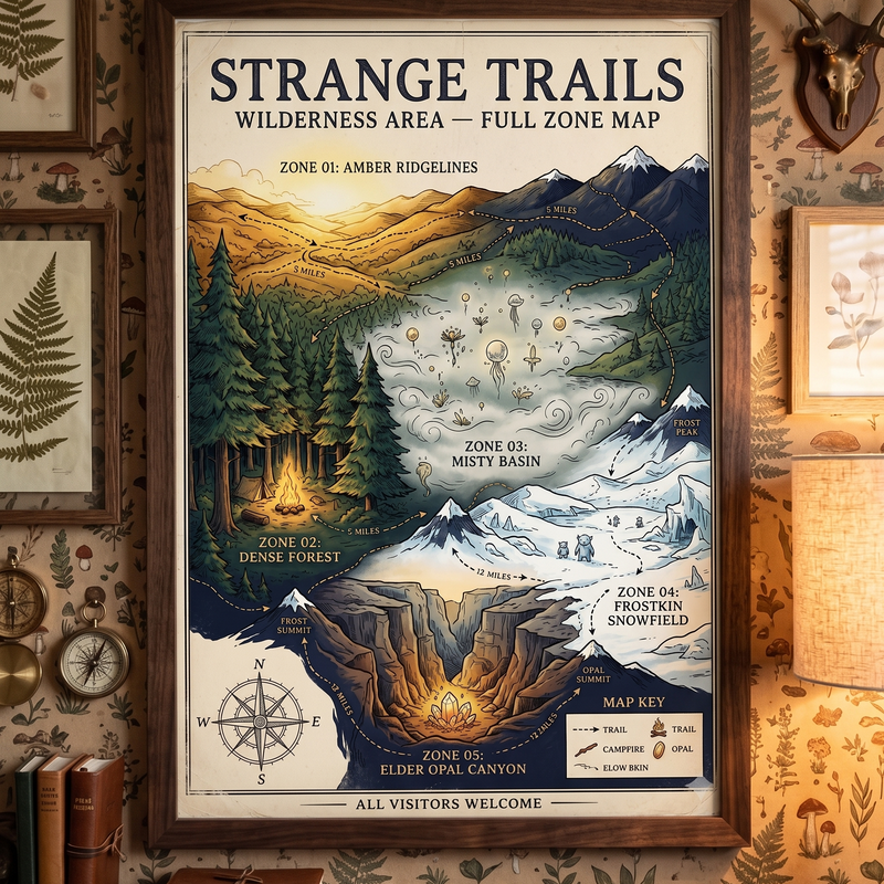Strange Trails Wilderness Area Full Zone Map Poster