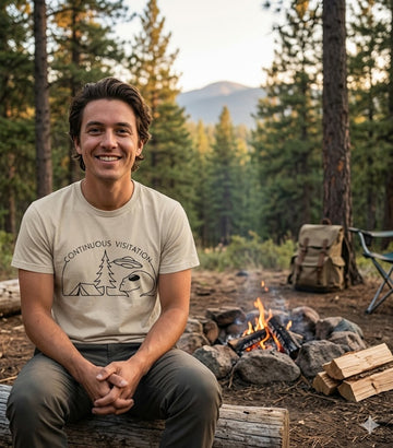 Funny Alien Camping Shirt | Strange Trails Wilderness — Continuous Visitation Camp Scene Tee