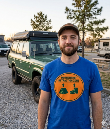 Funny Alien Camping Shirt | Strange Trails Wilderness — Mothership Retraction Zone Tee