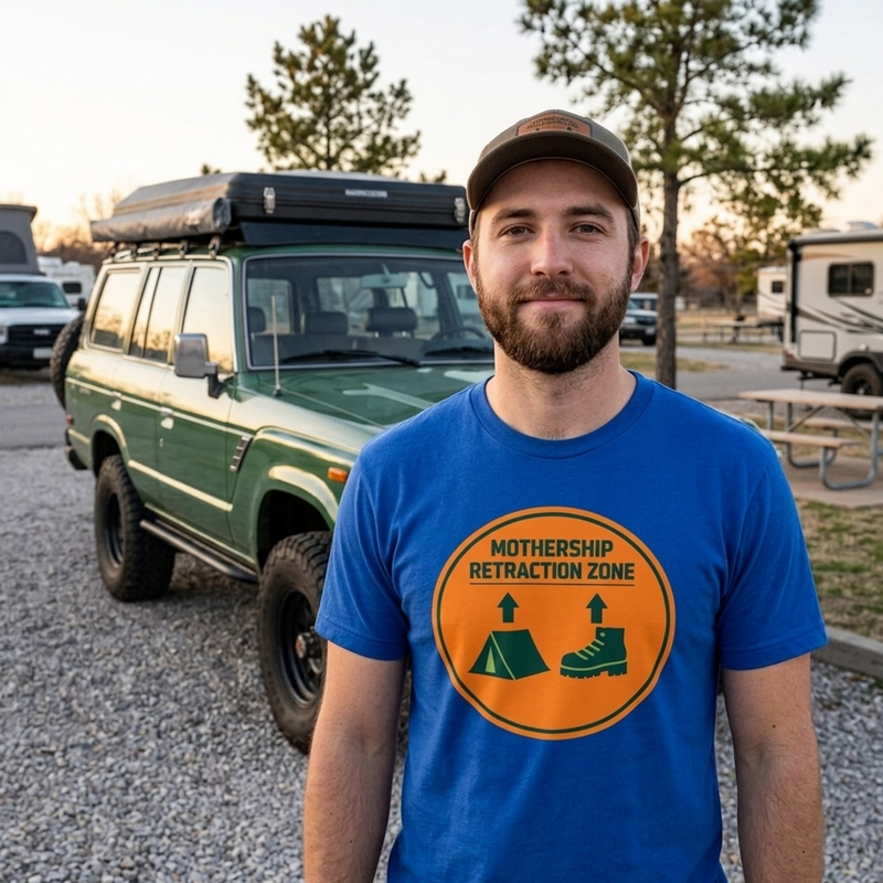 Funny Alien Camping Shirt | Strange Trails Wilderness — Mothership Retraction Zone Tee