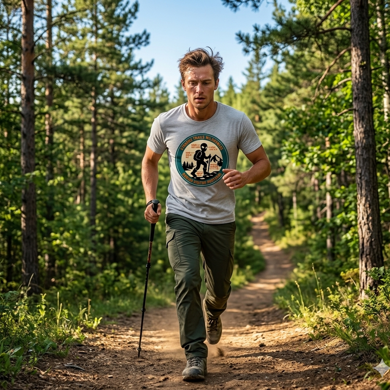 Funny Alien Hiking Shirt | Strange Trails Wilderness — Benign Visitor Protocol Badge Tee