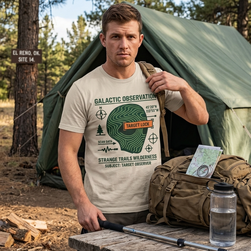 Funny Alien Observation T-Shirt | Strange Trails Wilderness — Galactic Observation Target Lock Tee