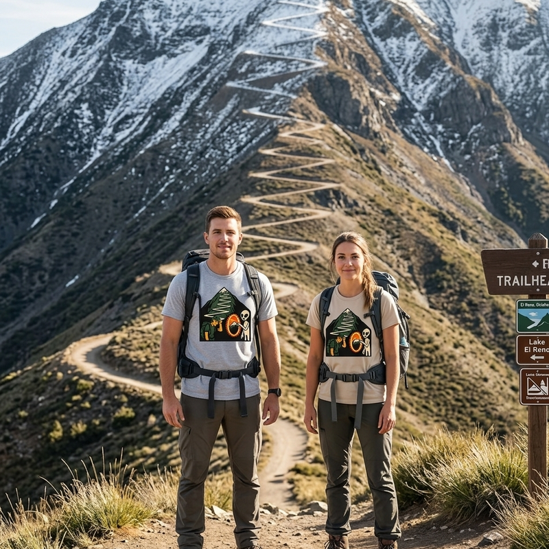 Funny Alien Hiking Shirt | Strange Trails Wilderness — Switchback Shortcut Portal Tee