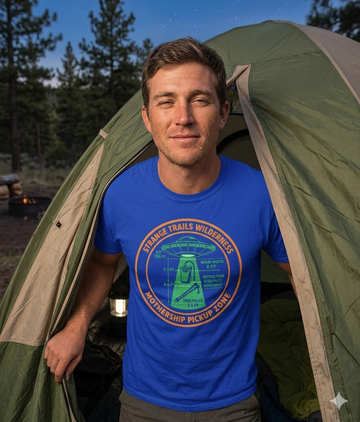 Funny Alien Hiking Shirt | Strange Trails Wilderness — Mothership Pickup Zone Gear Only Tee
