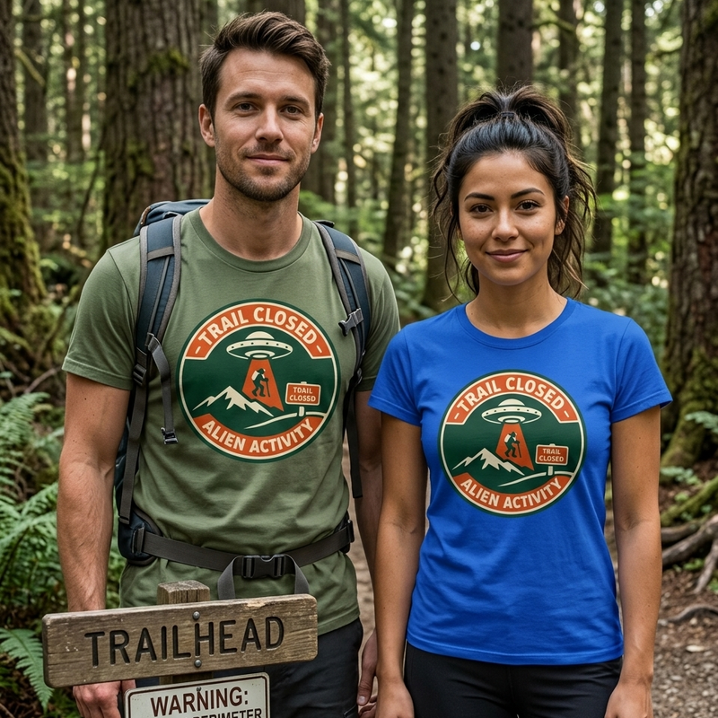 Funny Alien Activity Shirt | Strange Trails Wilderness — Trail Closed Alien Activity Badge Tee