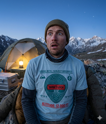 Funny Alien Hiking Shirt | Strange Trails Wilderness — Hiking Intel Target Lock 12,000 FT Tee