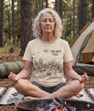 Find Inner Peace Retro Alien Meditation T-Shirt | Funny UFO Yoga Camping Graphic Tee