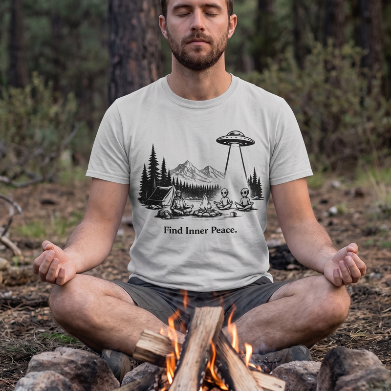 Find Inner Peace — Retro Alien Meditation Graphic T-Shirt