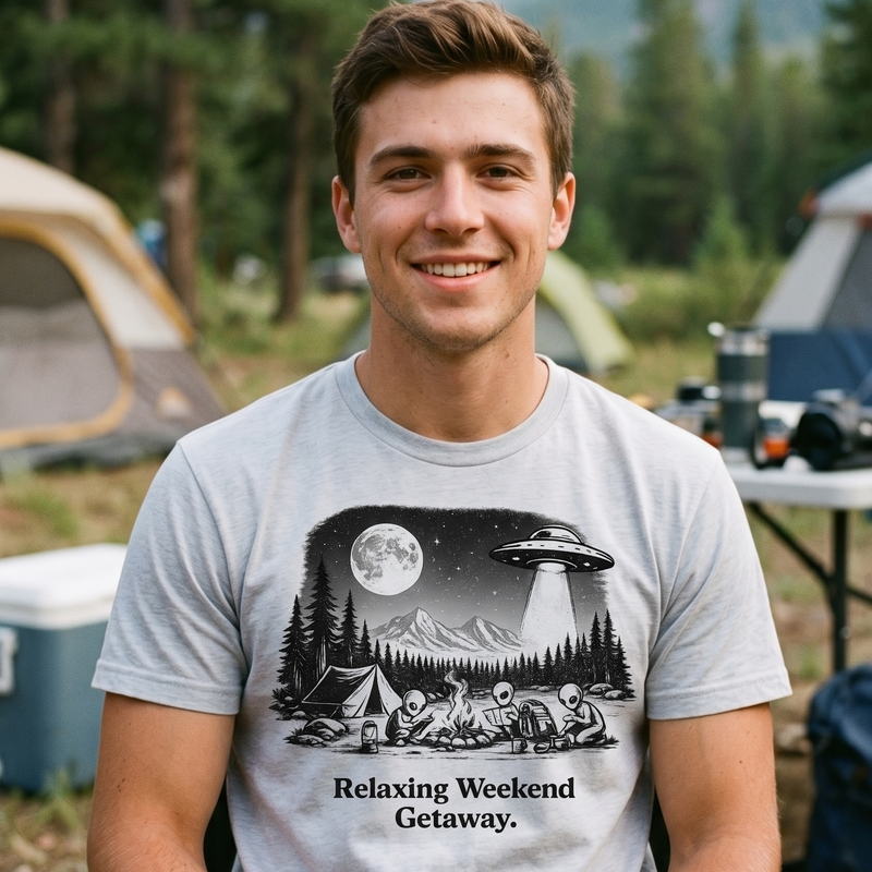 Relaxing Weekend Getaway T-Shirt | Alien Camping Graphic Tee