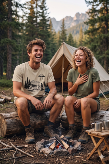Disconnect and Recharge T-Shirt | Alien Hiker UFO Campfire Graphic Tee |