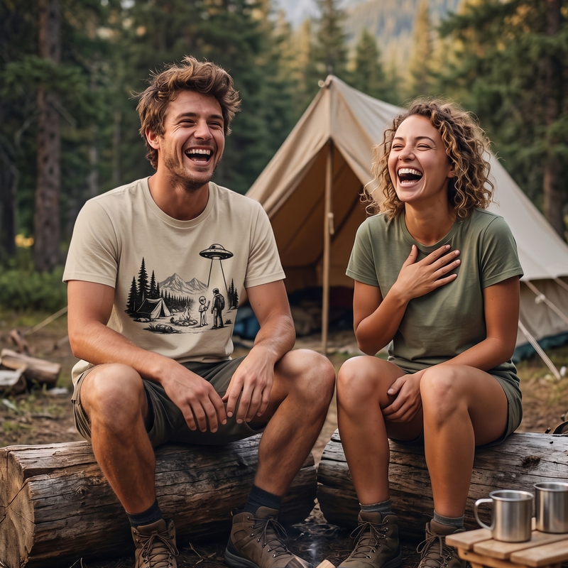 Disconnect and Recharge T-Shirt | Alien Hiker UFO Campfire Graphic Tee |