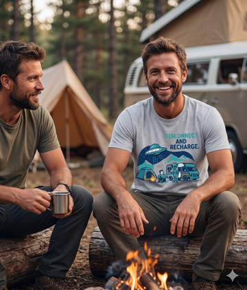 Disconnect and Recharge Color T-Shirt | Alien Van Life UFO Camping Tee | Funny Camper Van Graphic Shirt |