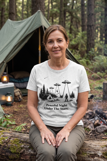 Peaceful Night Under the Stars — Triple UFO Abduction Camping Graphic T-Shirt