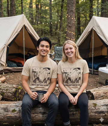 Peaceful Night Under the Stars T-Shirt | Three UFO Abduction Camping Tee | Funny Alien Chaos Graphic Shirt