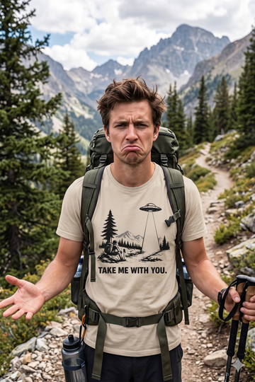 Take Me With You — Exhausted Hiker UFO Graphic T-Shirt
