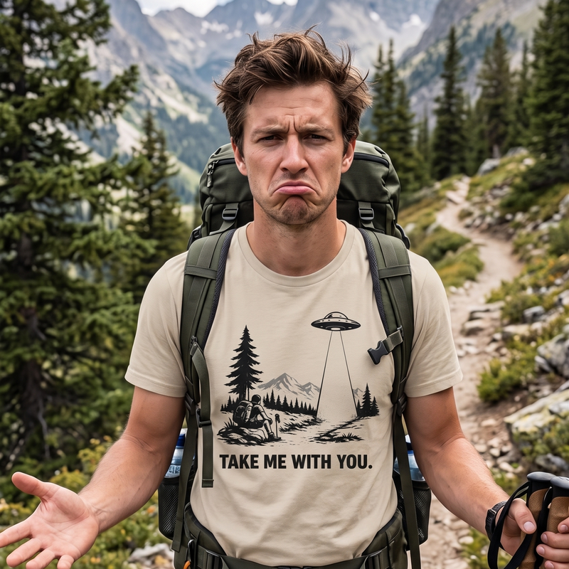 Take Me With You — Exhausted Hiker UFO Graphic T-Shirt