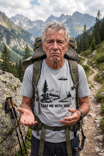Take Me With You T-Shirt | Cinematic UFO Hiker Graphic Tee