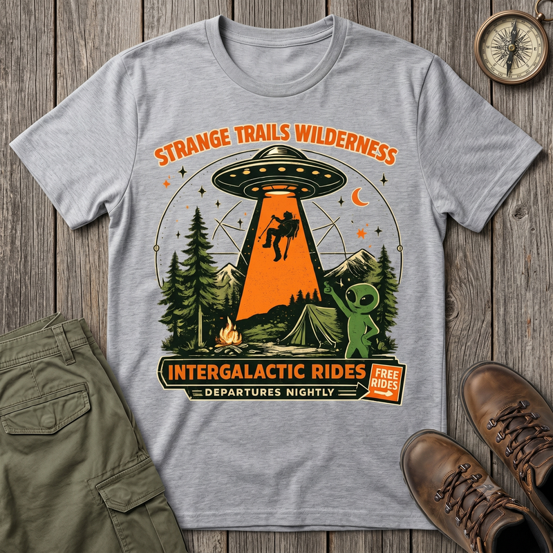 ST Galactic Rides T‑Shirt — UFO Abduction Camping Graphic Tee