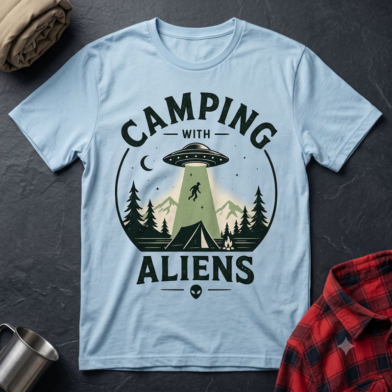 Camping With Aliens T‑Shirt — UFO Night Camping Graphic Tee