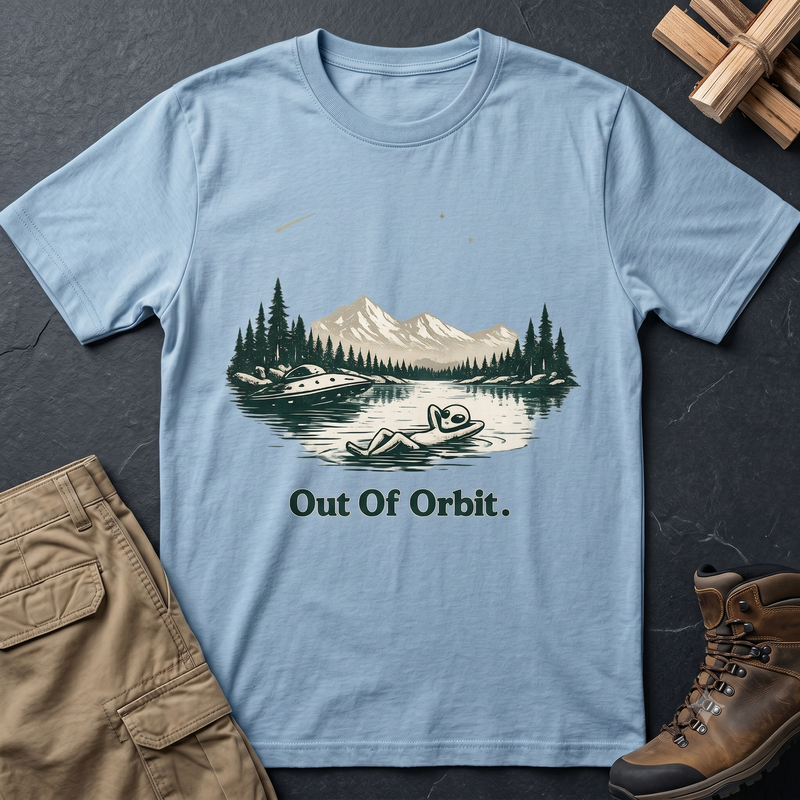 Out of Orbit Color Scenic T‑Shirt — Retro Mountain Lake Graphic