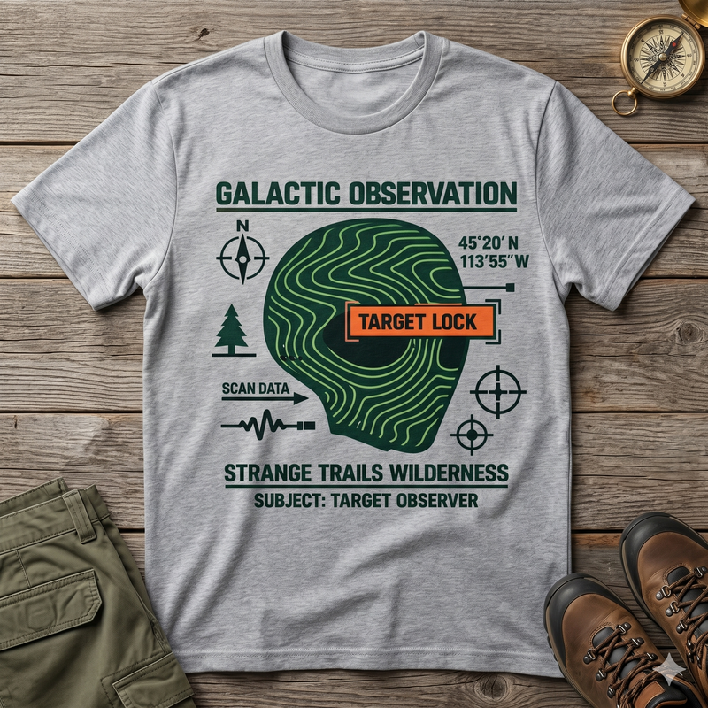 Alien Galactic Observation T-Shirt | Strange Trails Wilderness —Target Lock Graphic Tee
