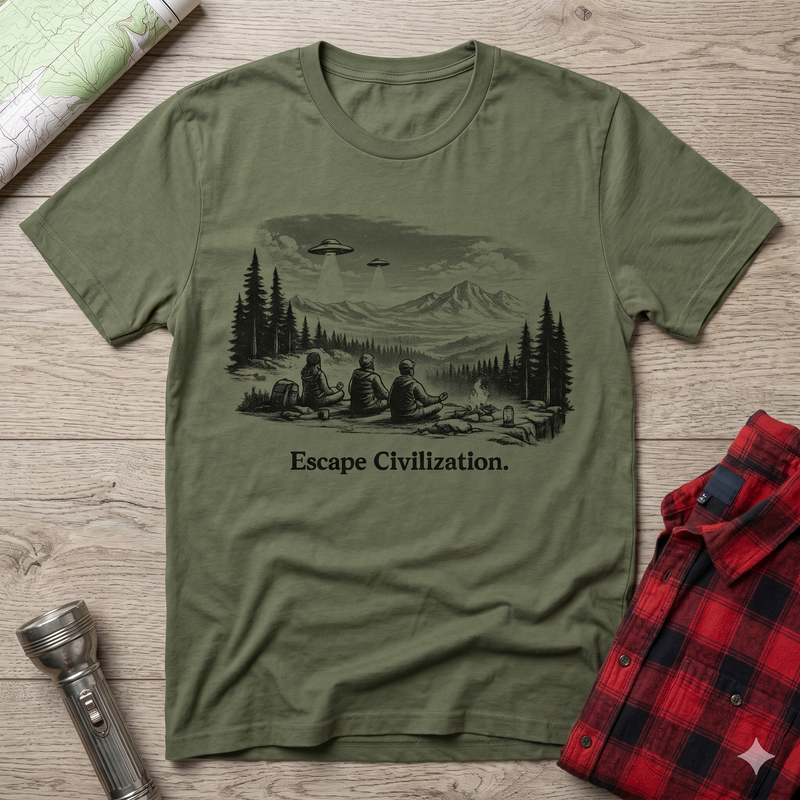 Escape Civilization — UFO Camping Graphic T-Shirt