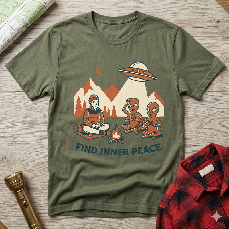 Find Inner Peace T‑Shirt —UFO Meditation Graphic Tee