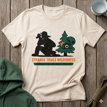 Strange Trails Wilderness Camping T-Shirt — Hiker, Campfire & Forest Outdoor Tee