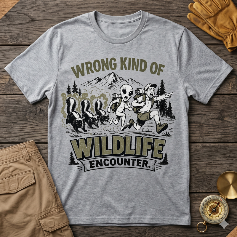 Wrong Kind of Wildlife Encounter Funny Alien Hiking Shirt | UFO Camping Humor Design