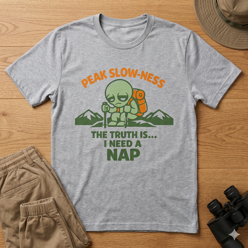 Peak Slow-ness Funny Alien Hiking T-Shirt - I Need a Nap T-Shirt