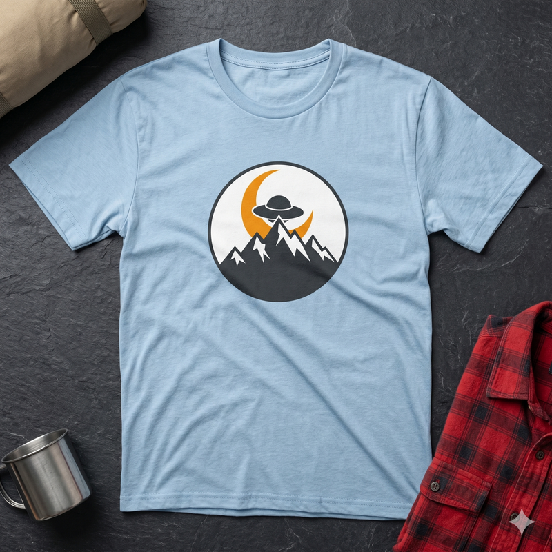 Mountain Moon UFO T-Shirt — Retro Alien Landscape Graphic Tee