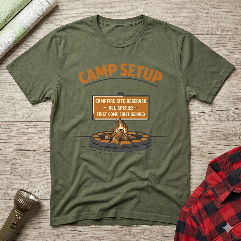 Camping T-Shirt — "Camp Setup" Alien Tee