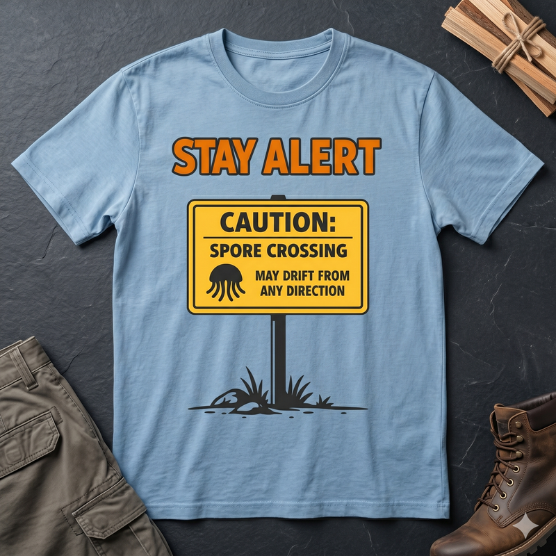 "Caution: Spore Crossing" T-Shirt - Sci‑Fi Alien Warning Graphic Tee