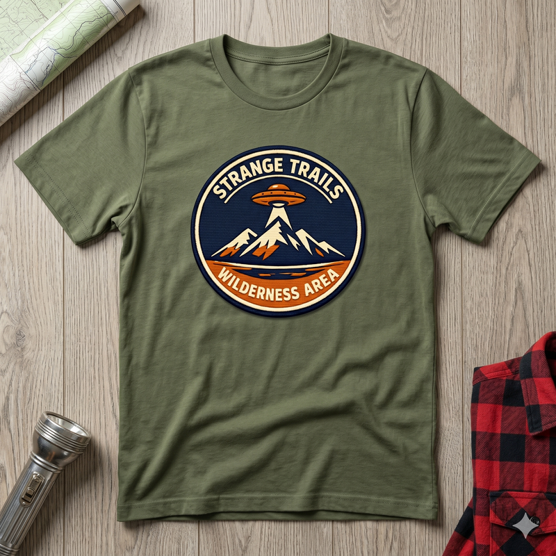 Strange Trails Wilderness Area T-Shirt- Alien Badge Graphic Tee