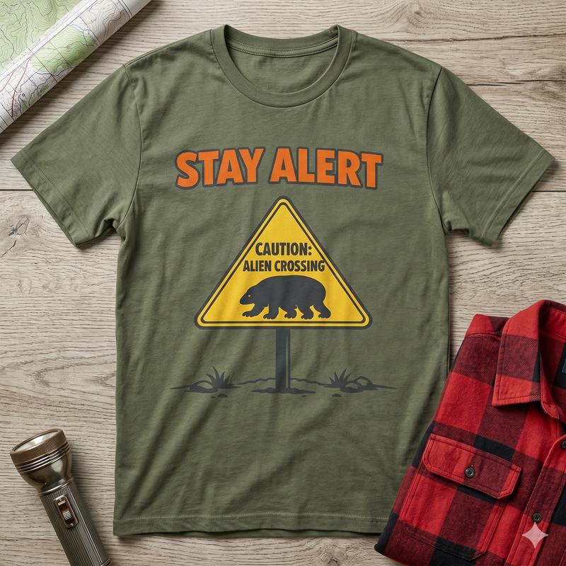 Stay Alert 'Caution Alien Crossing' T-Shirt - Graphic Tee