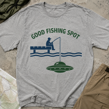 Good Fishing Spot T-Shirt — Funny UFO Fishing Graphic Tee